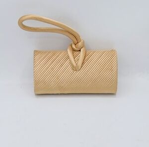 Vintage Cache Beige Epi Ribbed Cylinder Bag Knot Handle 90s Y2K Minimalist Purse